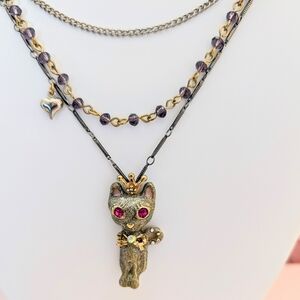 Betsey Johnson Royal Cat Pendant Charm Necklace NWT